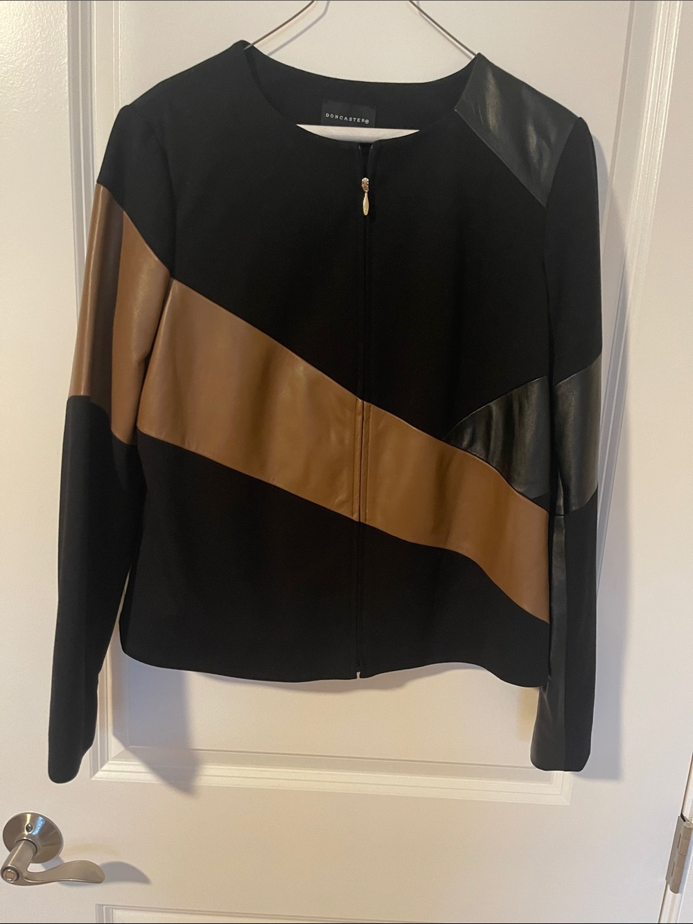 Doncaster Black and Brown Diagonal Colorblock Zip Jacket